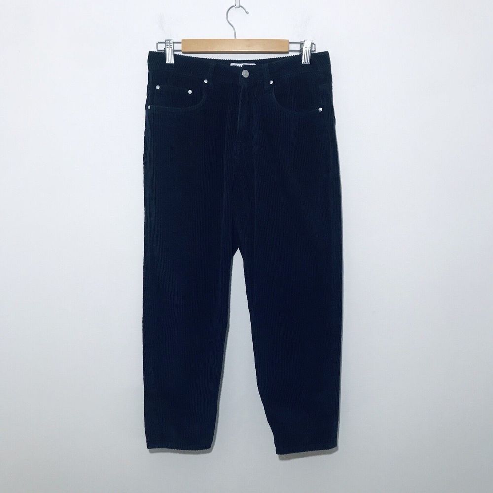 ASOS Corduroy Pants Size 30 Navy Blue Cotton Mid Rise Tapered Leg